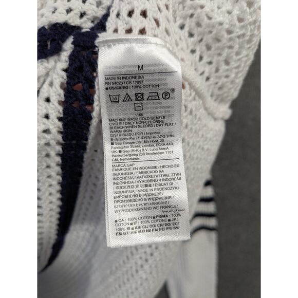 GAP Open Knit Top Womens Medium Relaxed Stripe Crochet Collared Sweater Prep - Picture 5 of 12